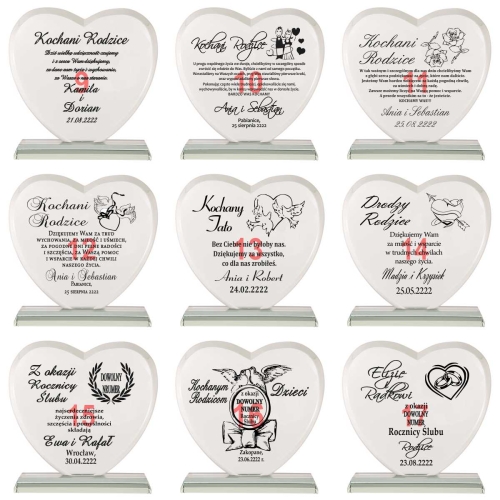 Grawerowana statuetka szklana z etui prezent dla rodziców urodziny rocznice