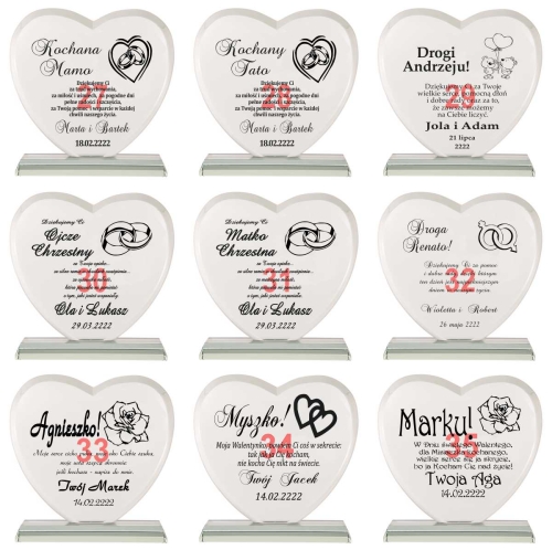 Grawerowana statuetka szklana z etui prezent dla rodziców urodziny rocznice