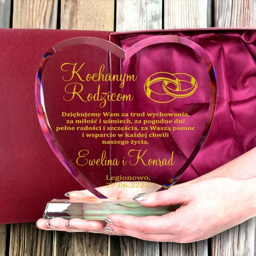 Serce z Grawerem podziękowanie dla Rodziców na Ślub Wesele Prezent z etui