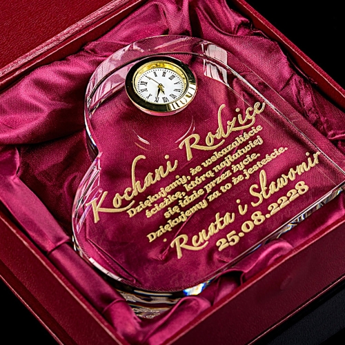 Kryształowa statuetka SERCE z zegarkiem oraz etui + złocenie podziękowania dla rodziców prezent na jubileusz 18 20 25 30 35 40 45 50 55 60 65 70 75 80 urodziny walentynki 0244e.jpg