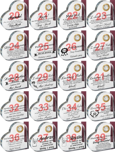 Kryształowa statuetka SERCE z zegarkiem oraz etui + grawerowanie + złocenie podziękowania dla rodziców prezent na jubileusz urodziny 20 30 40 50 60 70