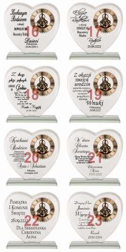 Szklane SERCE z dużym zegarem podziękowania dla rodziców dziadków świadków 1-99 urodziny rocznica ślubu