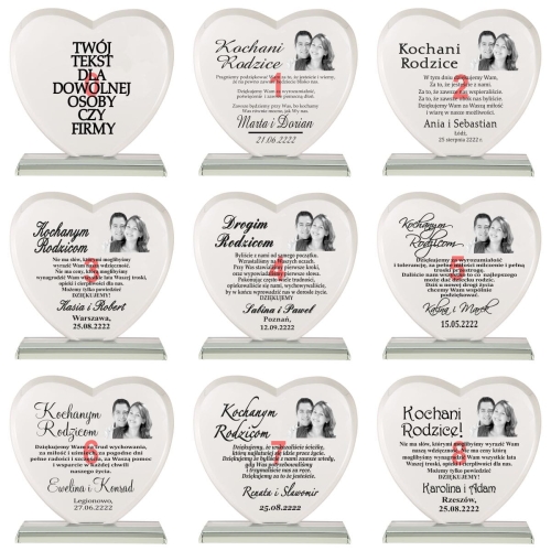 Grawerowana statuetka szklana ze zdjęciem prezent dla rodziców