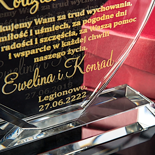 Grawerowana statuetka kryształ serce z zegarkiem etui prezent na 1-99 rocznica rocznicę ślubu jubileusz urodziny ślub dla mam taty rodziców dziadków babci dziadka mamy taty matki ojca FOTO W CENIE  0243b.jpg