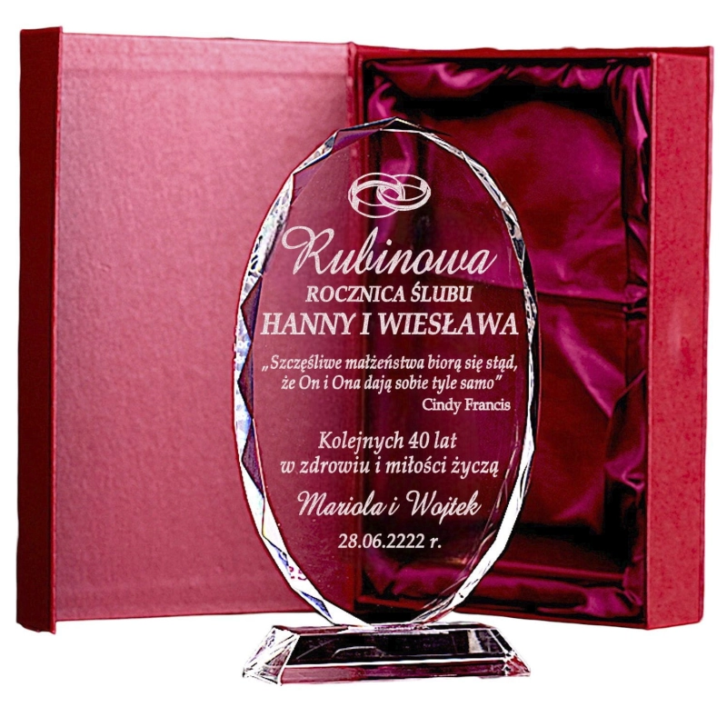 Prezent na Rubinową Kryształową Diamentową Szafirową Szmaragdową Rocznicę Ślubu Gody Jubileusz Kryształowy Prezent Upominek dla Rodziców Dziadków Znajomych Rodziny 0151W39a.jpg