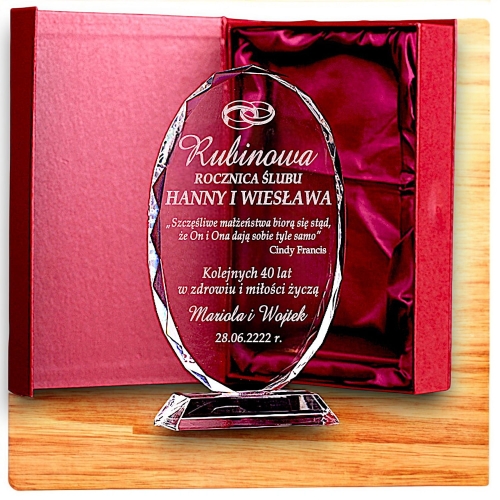 Prezent na Rubinową Kryształową Diamentową Szafirową Szmaragdową Rocznicę Ślubu Gody Jubileusz Kryształowy Prezent Upominek dla Rodziców Dziadków Znajomych Rodziny 0151W39b.jpg