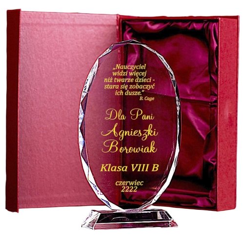 Piękny owalny prezent kryształowy z dedykacją i etui dla na dzień nauczyciela wykładowcy trenera  0151W41a.jpg
