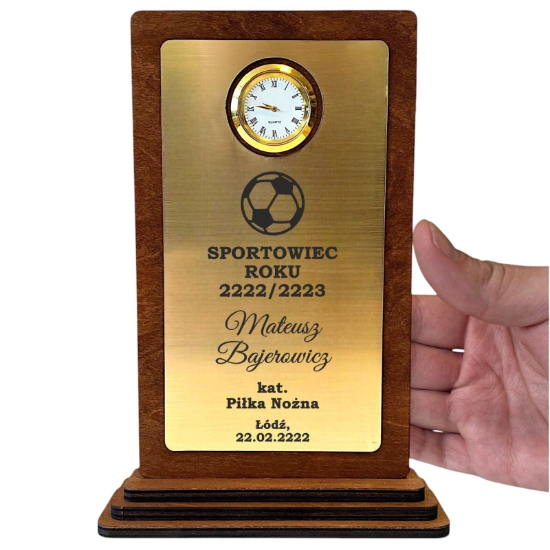 Wyróżnienie Sportowe Statuetka Puchar Dyplom na Zawody Szkolne Powiatowe Gminne Wojewódzkie - statuetka grawerowana z zegarkiem 0359W25a.jpg