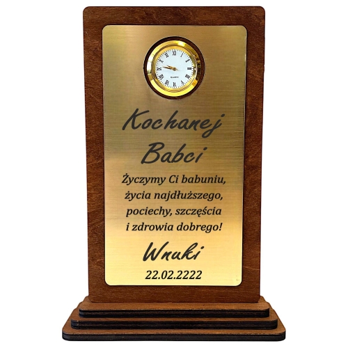Tani i Porządny Prezent Upominek dla na Dzień Babci - statuetka grawerowana z zegarkiem  0359W22a.jpg