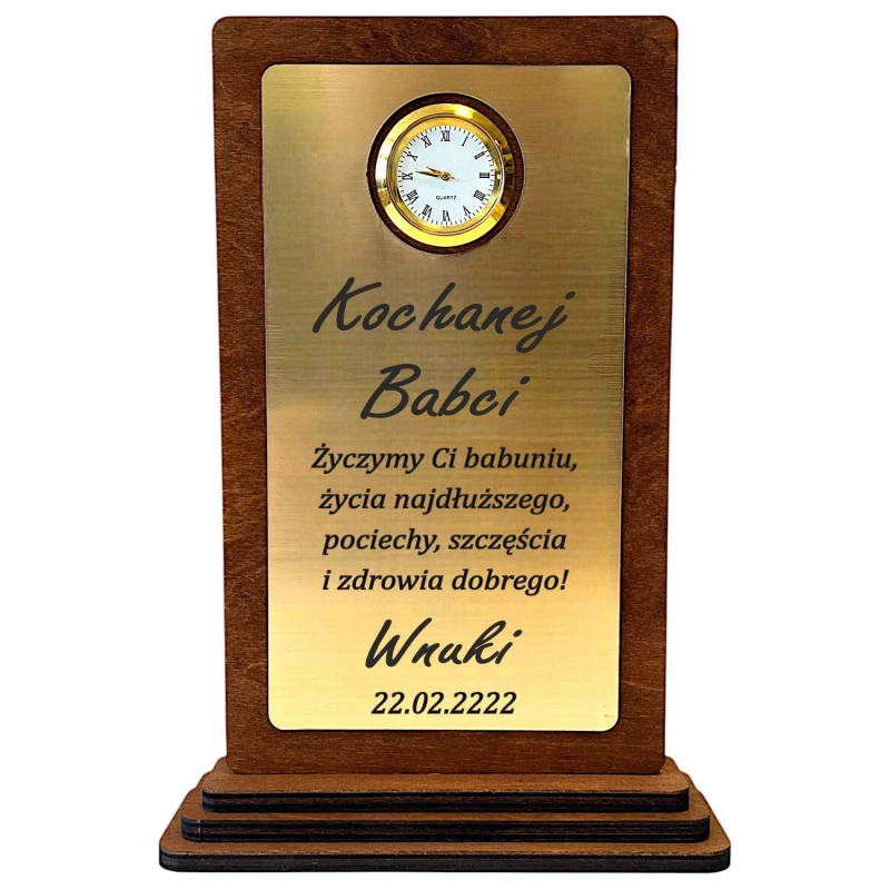 Tani i Porządny Prezent Upominek dla na Dzień Babci - statuetka grawerowana z zegarkiem  0359W22a.jpg