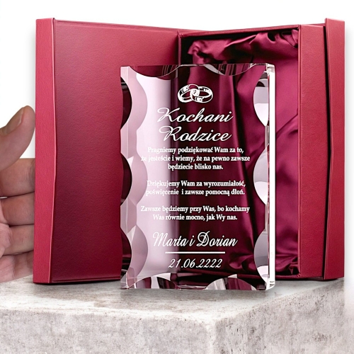 Klasyczne i Eleganckie Podziękowania Prezent dla Rodziców Mamy Taty - Gruby Kryształ z Etui Prezentowym