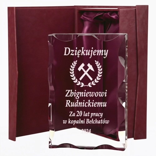 Prezent Urodzinowy na Urodziny dla Górnika Odejście z Pracy na Emeryturę Emeryt Awans Kryształowy Obelisk z Etui 0278W63a.jpg
