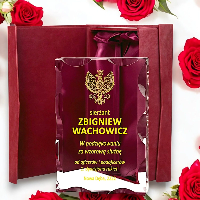 Elegancka Gruba Kryształowa Statuetka dla Żołnierza Wojskowego - Oryginalny prezent Podziękowanie za Awans Zakończenie Służby Szczególne Zasługi - Dowolny stopień - Grawer w cenie 0278W58b.jpg