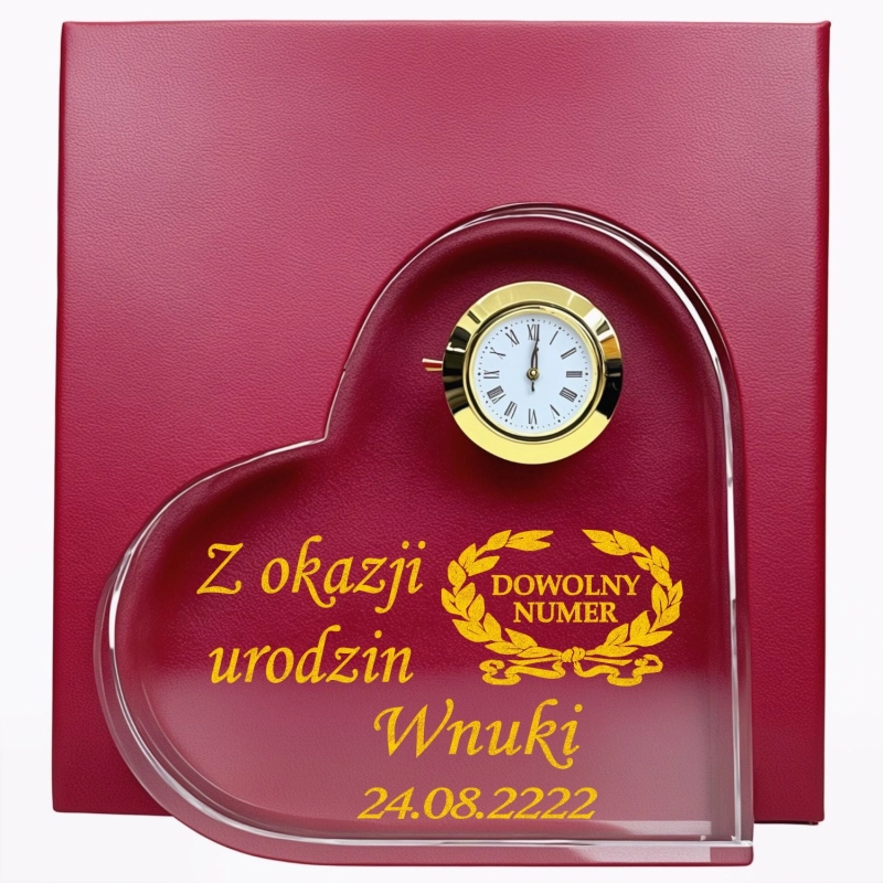 Grawerowane kryształowe WIECZNA SERCE z ZEGARKIEM prezent podziękowania 1-99 urodziny jubileusz rocznica ślubu WALENTYNKI dla żony koleżanki przyjaciółki 0244W13a.jpg