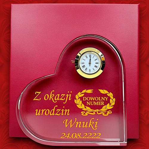 Grawerowane kryształowe WIECZNA SERCE z ZEGARKIEM prezent podziękowania 1-99 urodziny jubileusz rocznica ślubu WALENTYNKI dla żony koleżanki przyjaciółki 0244W13b.jpg
