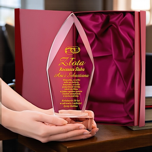 Piękny i DUŻY 26 cm Kryształ na Złotą Srebrną Perłową Cynową Koralową Rocznicę Ślubu Jubileusz Gody z ETUI 0324W50b.jpg