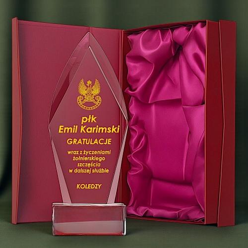 Prezent Upominek na 10 15 20 25 30 35 40 45 50 jubileusz zatrudnienia służby pracy dla pracownika kolegi koleżanki z pracy funkcjonariusza żołnierza generała kapitana pułkownika KRYSZTAŁ 26 cm 0324W53b.jpg