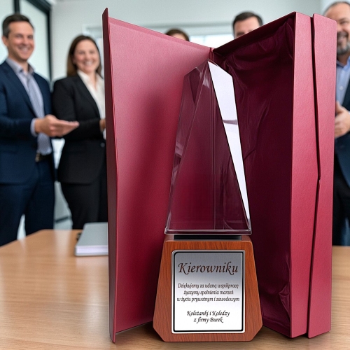 Poważna i Piękna Nagroda Gratulacje Trofeum Podziękowanie dla Kierownika Dyrektora Pracownika Handlowca Upominek Biznesowy z Klasą na Lata