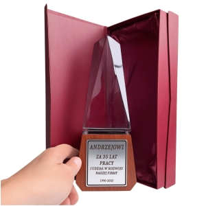 Nagroda Gratulacje Podziękowanie Podziękowania dla Pracownika Upominek Biznesowy za Lata Pracy Staż Pracy Jubileusz Zatrudnienia w jednej firmie - Statuetka Kryształowa z Drewnianą Podstawą 0366W05a2.jpg