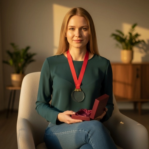 Kryształowy medal o średnicy 80 mm z czerwoną wstążką, umieszczony w eleganckim bordowym etui i  – idealny jako nagroda, pamiątka lub upominek biznesowy na różne okazje. 0372i3.jpg