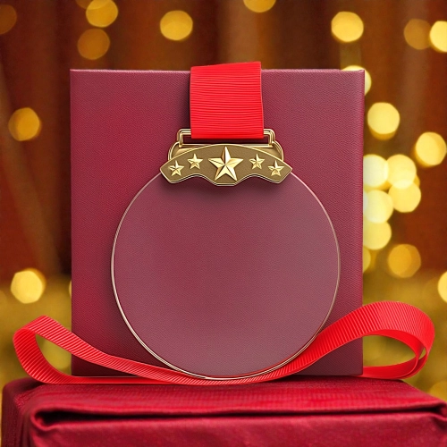 Kryształowy medal o średnicy 80 mm z czerwoną wstążką, umieszczony w eleganckim bordowym etui i  – idealny jako nagroda, pamiątka lub upominek biznesowy na różne okazje. 0372a3.jpg