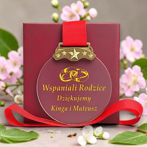 Medal Pamiątkowy Podziękowania dla Rodziców Dziadków Świadków Chrzestnych Prezent Upominek na Ślub Wesele
