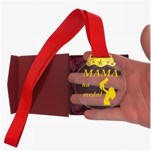 Tani Prezent na Dzień Matki 40 50 60 70 80 90 100 urodziny Mamy - Kryształowy Medal Pamiątkowy Grawerowany z Etui 0372W03a.jpg