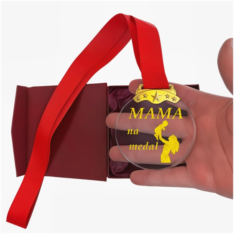 Tani Prezent na Dzień Matki 40 50 60 70 80 90 100 urodziny Mamy - Kryształowy Medal Pamiątkowy Grawerowany z Etui 0372W03a.jpg