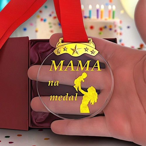 Tani Prezent na Dzień Matki 40 50 60 70 80 90 100 urodziny Mamy - Kryształowy Medal Pamiątkowy Grawerowany z Etui