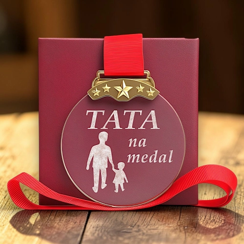 Tani Prezent dla Taty Dzień Ojca Tatusia Kryształowy Medal Pamiątkowy Grawerowany z Etui Ozdobnym w Cenie Prezent na 40 50 60 70 80 90 Urodziny