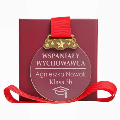 Tani Niedrogi Prezent dla Nauczyciela Nauczycielki Wychowawcy Wychowawczyni na Koniec Roku Szkolnego Medal Pamiątkowy Grawerowany z Etui Prezentowym 0372W12a.jpg