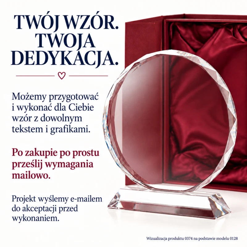 Indywidualny wzór z tekstem i grafikami na statuetce 0374 – projekt e-mailem do akceptacji