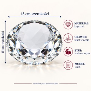 Diament kryształowy 0376 15 × 15 cm – plansza techniczna z wymiarami, materiałem i etui