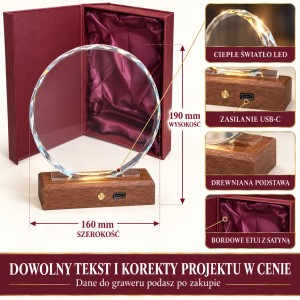 Wymiary statuetki LED 0368: wysokość 190 mm i szerokość 160 mm – infografika produktu