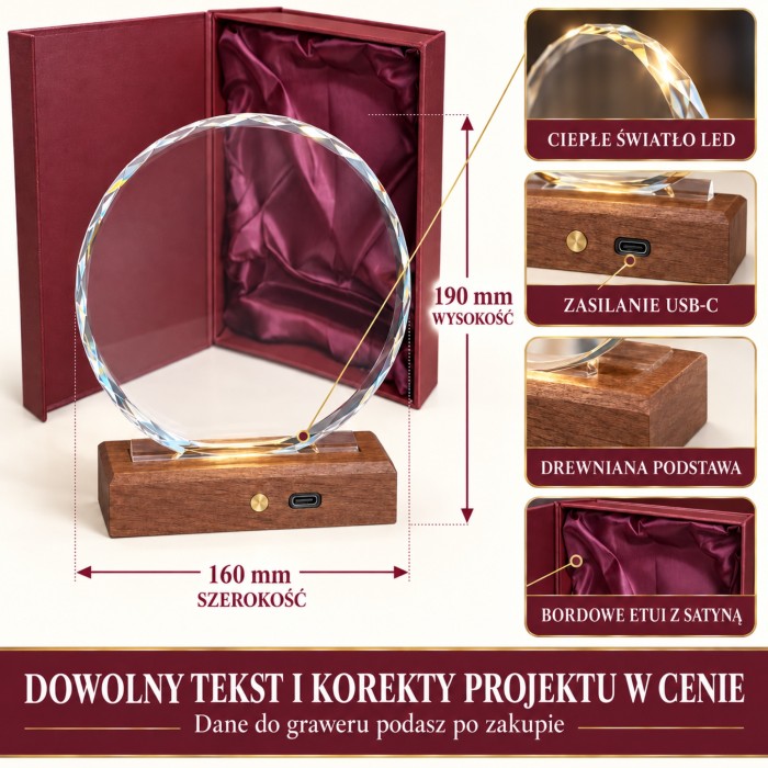 Wymiary statuetki LED 0368: wysokość 190 mm i szerokość 160 mm – infografika produktu