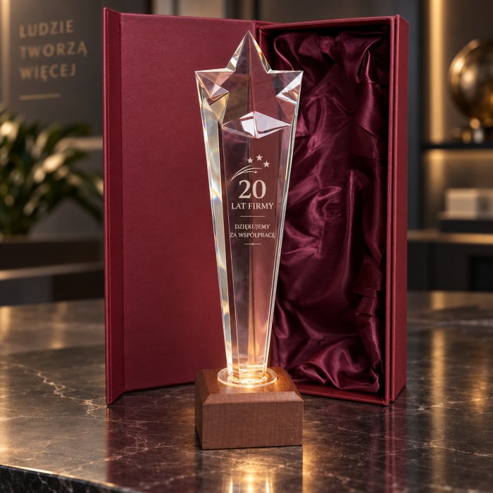 Statuetka z gwiazdą LED i grawerem – elegancka nagroda biznesowa 0369