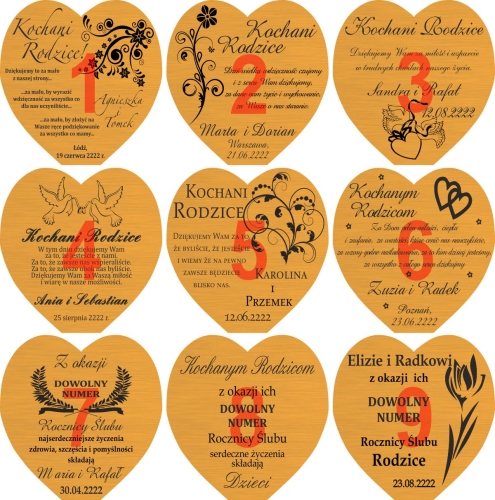 Grawerowane podwójne serca z zegarem na prezent dla rodziców na wesele