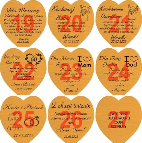 Grawerowane podwójne serca z zegarem na prezent dla rodziców na wesele