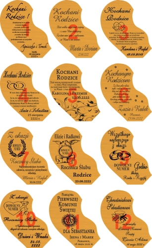 Grawerowana statuetka drewniane serce z zegarkiem prezent dla rodziców