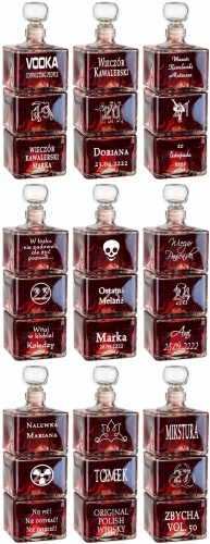 Grawerowana trzy częściowa karafka na podziękowania dla rodziców prezent na urodziny jubileusz