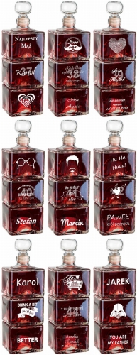 Grawerowana trzy częściowa karafka na podziękowania dla rodziców prezent na urodziny jubileusz