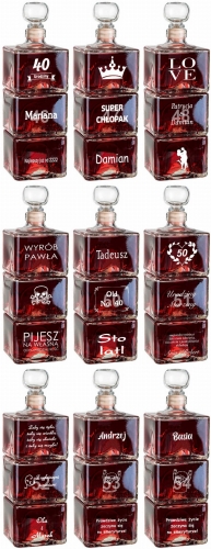 Grawerowana trzy częściowa karafka na podziękowania dla rodziców prezent na urodziny jubileusz