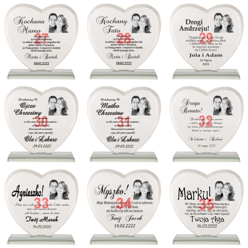 Grawerowana statuetka szklana ze zdjęciem prezent dla rodziców