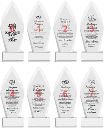 Duży grawerowany kryształ na podziękowania dla rodziców jubileusz urodziny z etui