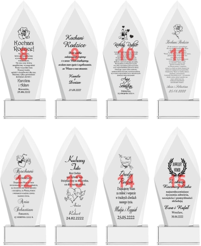 Duży grawerowany kryształ na podziękowania dla rodziców jubileusz urodziny z etui