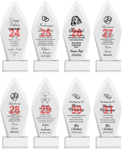 Duży grawerowany kryształ na podziękowania dla rodziców jubileusz urodziny z etui