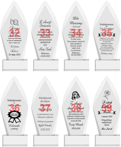 Duży grawerowany kryształ na podziękowania dla rodziców jubileusz urodziny z etui