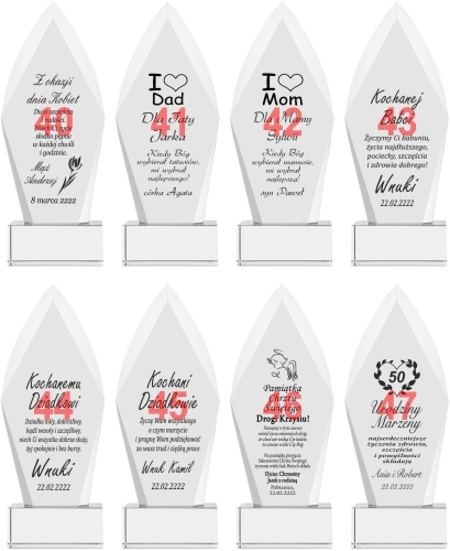 Duży grawerowany kryształ na podziękowania dla rodziców jubileusz urodziny z etui