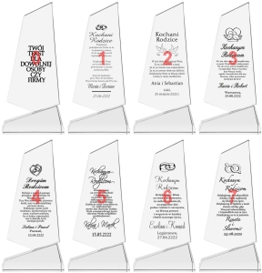 Krzywy obelisk z grubego kryształu + etui prezent dla rodziców jubileusz rocznicę ślubu