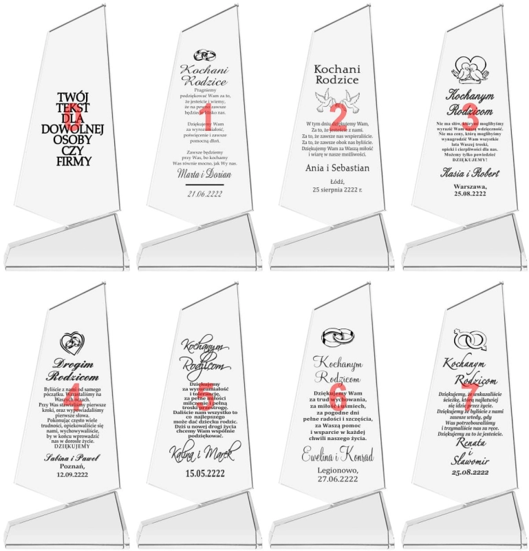 Krzywy obelisk z grubego kryształu + etui prezent dla rodziców jubileusz rocznicę ślubu